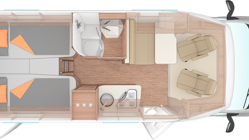 Grundriss WEINSBERG CaraCompact Pepper Schnitt - 151Camper Halle